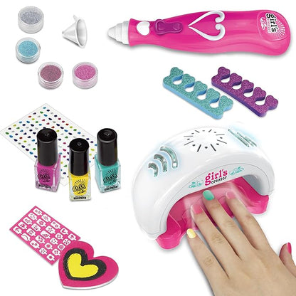 Kids Nail Polish Set for Girls Ages 5-12 Years Old, All-in-One Nail Art Kit with Nail Dryer/Glitter Pen/Nail Polish/Glitter Powder/Toe Separator/File, Toys Gifts for Girl 5 6 7 8 9 10 11 12