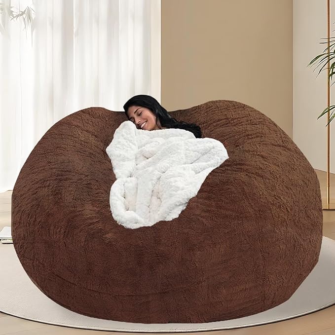 BCU 6FT Bean Bag Chair for Adults and Kids Without Filler Giant Stuffed Animal Storage Cover Soft Faux Fur Floor Chair Cover for Bedroom Living Room, Brown
