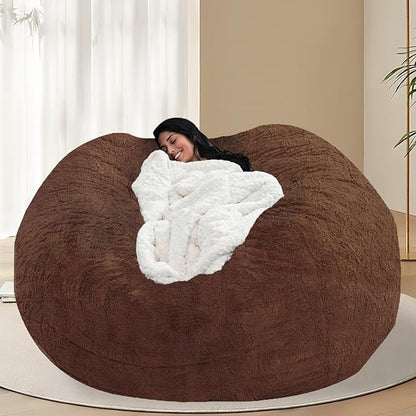 BCU 6FT Bean Bag Chair for Adults and Kids Without Filler Giant Stuffed Animal Storage Cover Soft Faux Fur Floor Chair Cover for Bedroom Living Room, Brown