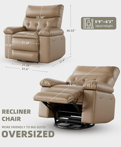 Electric Recliner Chair - 360° Rocker Swivel Recliner with Heat and Massage, PU Leather Large Power Recliner for Adults, Comfortable Lazy Chair with 1.5X Sponge Filling for Living Room, Tan
