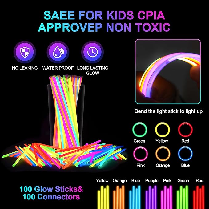 236 PCS Glow in the Dark Party Supplies, Girls Party Favors, 12 PCS Foam Glow Sticks, 12 PCS LED Glasses, 12 PCS Bunny Ear Headband, 100 PCS Glow Sticks and 100 PCS Connectors