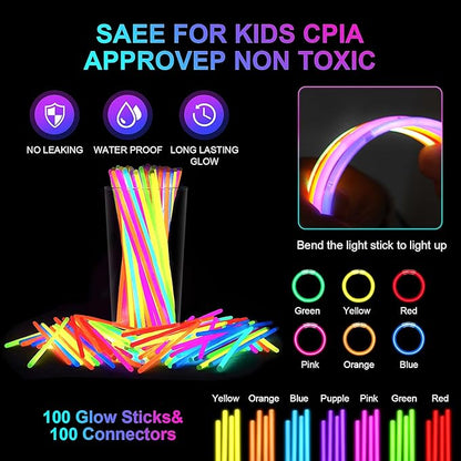236 PCS Glow in the Dark Party Supplies, Girls Party Favors, 12 PCS Foam Glow Sticks, 12 PCS LED Glasses, 12 PCS Bunny Ear Headband, 100 PCS Glow Sticks and 100 PCS Connectors