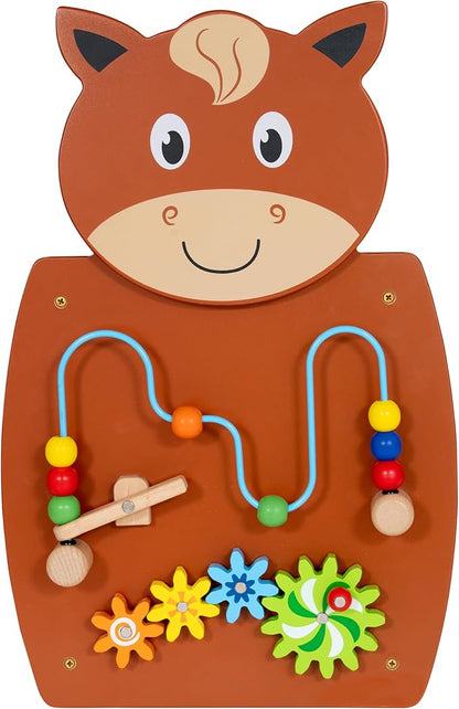 SPARK & WOW Horse Activity Wall Panel - Ages 18m+ - Montessori Sensory Wall Toy - 2 Activities - Busy Board - Toddler Room Décor