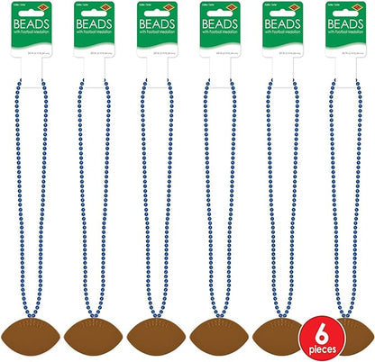 Beistle 6 Piece Plastic Football Party Necklaces Game Day Sports Theme Favors, 33", Blue/Brown