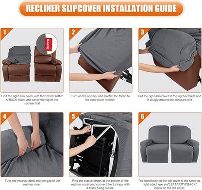 VANSOFY Oversized Recliner Cover, 2-Pieces Stretch Reclining Couch Cover with Pockets Loveseat Sofa Slipcovers Soft Washable Furniture Protector for Dogs Cats(Dark Gray)