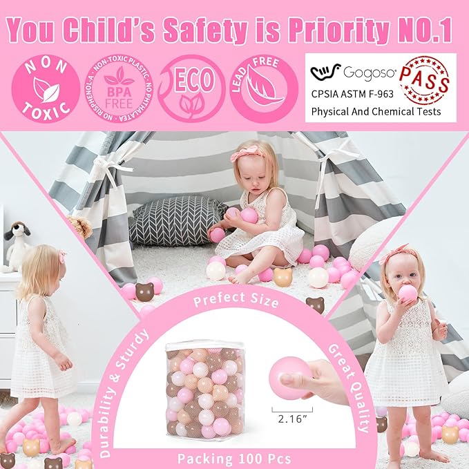 GOGOSO Bear Ball Pit Balls Shapes BPA Free Plastic Play Balls Crush Proof Kids Toddlers Baby Pastel Pelotas Toy Shaped Giant Friendship Bracelet