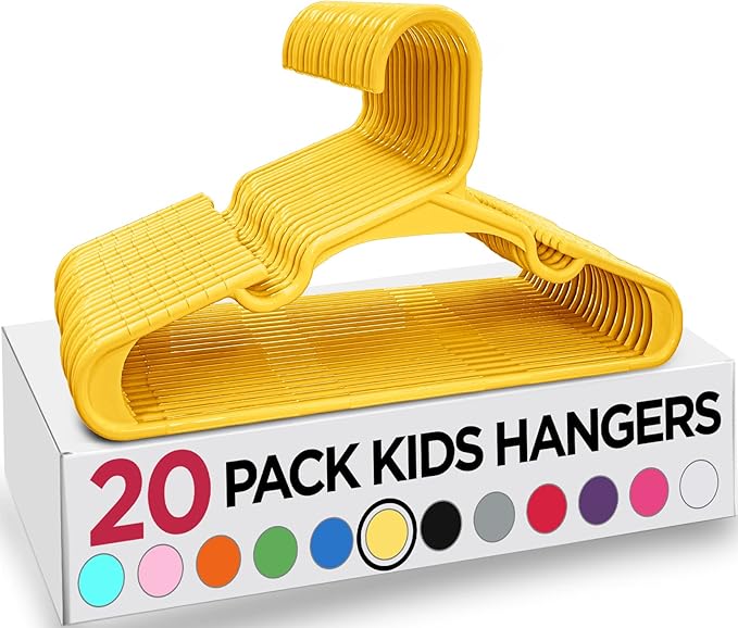 Utopia Home 20 Pack Kids Hangers - 11.5 Inch Plastic Baby Hangers for Closet - Childrens Hanger for Clothes & Infant Hanger for Closet - Ideal for Everyday Standard Use (Yellow)