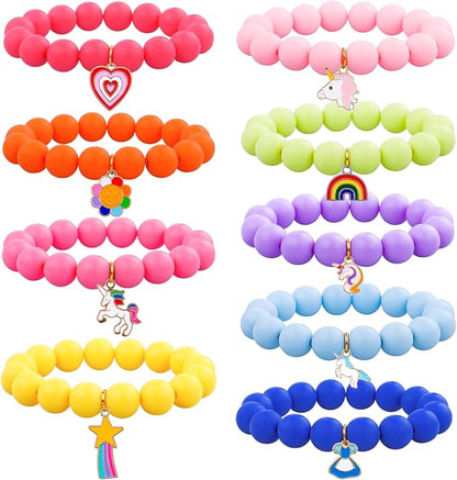 9Pcs Bead Bracelet for Kids Girls Colourful Beads for Kid Rainbow Sunflowers Unicorns Pendant Beaded Bracelet for Party Favor