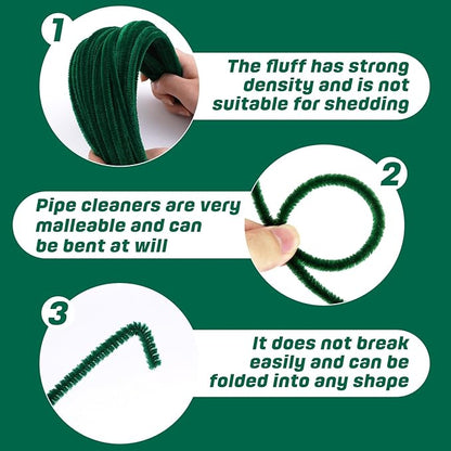180 Pieces Pipe Cleaners Chenille Stem, Green Pipe Cleaners,Craft Pipe Cleaners, 11.8inch Christmas Pipe Cleaners Chenille Stems for Mother’s Day DIY Art Crafts Decorations Supplies (Green)