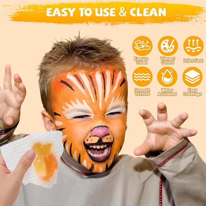 100 Colors Face Painting Kit, Non-Toxic Water Activated Face Paint Palette, Facepaint Makeup Kit with Brushes, Stencils, Gems, for Festivals, Halloween, Carnival, Birthday Parties