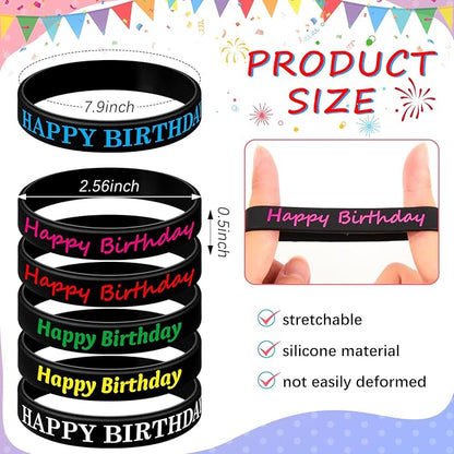 Sratte 120 Pcs Happy Birthday Rubber Bracelets for Kids Stretch Wristbands Bulk Birthday Bracelets for Classroom Student Back to School Gift Teacher Birthday Party Favors Supplies