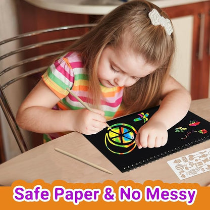 pigipigi Rainbow Scratch Paper for Kids - 2 Pack Large Scratch Off Notebooks Arts Crafts Supplies Kits Drawing Paper Black Magic Sheets Scratch Pad Activity Toy for Girls Boys Christmas Birthday Gift