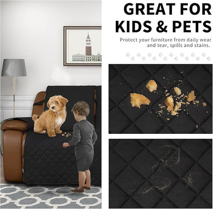 Easy-Going Recliner Sofa Cover, Reversible Couch Cover for 3 Seat Recliner, Split Sofa Cover for Each Seat, Furniture Protector with Elastic Straps for Kids, Dogs, Pets(3 Seater, Black/Beige)