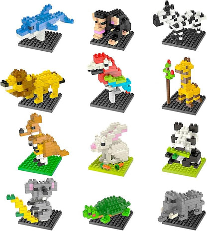 FUN LITTLE TOYS Party Favor for Kids, Mini Animals Building Blocks Sets Goodie Bags Stuffers for Kid, Small Toy Prizes, 12Pack Birthday Party Favor Valentines Gifts for Kids Class Prize