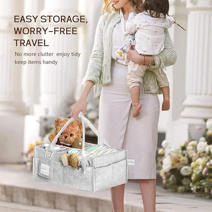 GEMII Diaper Caddy Organizer-Large Baby Caddy Organizer with Handle，Newborn Registry Essentials，Baby Shower Gift Basket for Boy or Girl (Gray, Large)