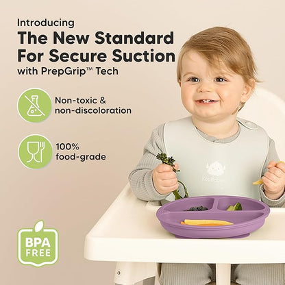 KeaBabies Suction Plates for Baby, Toddler - 3-Pack 100% Silicone Toddler Plates, Divided Baby Plates with Suction, Silicone Plates for Baby, Kids, BPA-Free, Microwave, Dishwasher Safe (Amethyst)