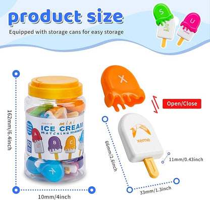 Alphabet Learning Toys, Mini Ice Cream Alphabet Color Sorting Matching Games for Toddlers 1-3, Preschool Learning Educational Toys Easter Basket Stuffers for Toddler