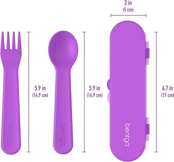 Bentgo Kids Utensil Set - Reusable Plastic Fork, Spoon & Storage Case - BPA-Free Materials, Easy-Grip Handles, Dishwasher Safe - Ideal for School Lunch, Travel, & Outdoors (Purple)
