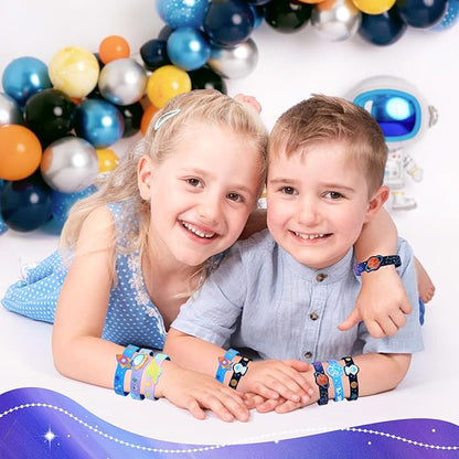 24 Outer Space Party Favors Birthday Supplies Galaxy Astronaut Silicone Bracelets Bulk Kids Boy Girl Toy Gift for Goodie Bag Stuffer Class Prize Christmas Easter Space Themed Party Favors