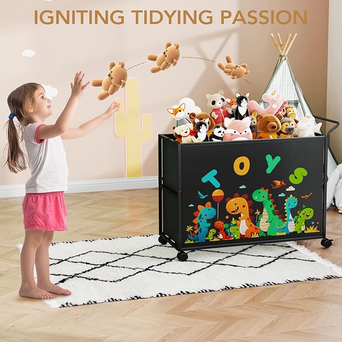 BBLIKE Toy Box for Kids - 200L Extra Large Toy Chest Storage with Wheels for Boys and Girls, Toy Organizer Bin for Stuffed Animals, Toy Basket for Bedroom, Nursery, Living Room, Playroom, Black