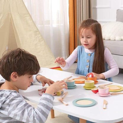 Giant bean 27PCS Wooden Toy Plates and Dishes for Kitchen Set, Wooden Play Kitchen Accessories for Girls and Boys, Montessori Toys, Christmas Birthday Gift for Kids