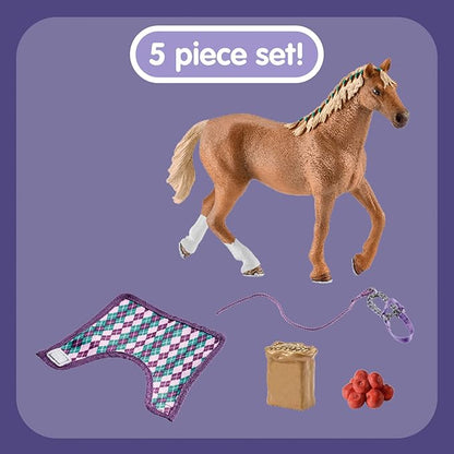 Schleich Horse Club, Toys for Girls and Boys, Engligh Thoroughbred Horse Set with Horse Toy and Accessories, 4 Pieces, Ages 5+