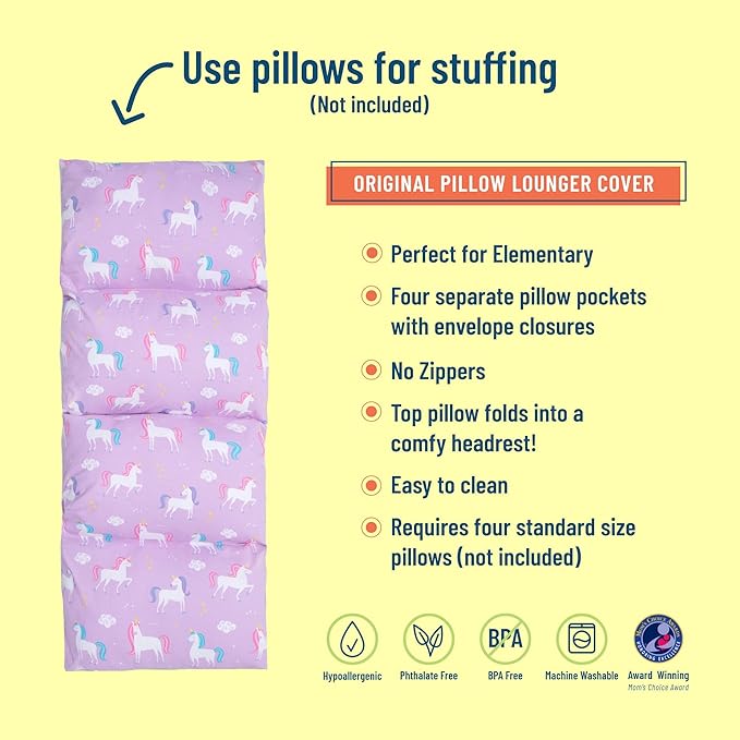 Wildkin Kids Floor Lounger: Ideal for Boys and Girls, Travel-Friendly, Perfect for Sleepovers - Pillow Lounger for Kids, Requires Standard Size Pillows Not Included (Unicorns)