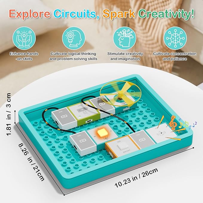 Electronics Exploration Kit, STEM Modularization Circuit Blocks Board with 20 DIY Coloring Scenes, 12 Modules, Full-Color Project Manual, Educational Toy for Kids 8+ (Light Green)
