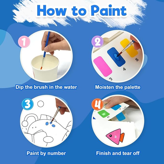 ZMLM Paint with Water Books for Kids - Easter Basket Stuffers Mess Free Coloring Activity for Toddlers - Arts & Crafts Gifts Toys for Valentines Birthday Christmas Boy Girls Ages 4 5 6 7 8(Sea)