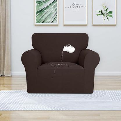 PureFit 100% Dual Waterproof Couch Cover Slipcovers for Couches and Sofas - Stretch Non Slip Fleece Sofa Covers Washable, Leakproof Furniture Protector for Kids, Pets, Dog (Chair, Chocolate)