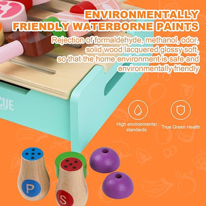 Wooden Grill Playset for Kids 3 Years Old,Children BBQ Grill Playset,2025 New Upgrade Play Kitchen Toy Grill-Pink，chiristmas Gift for Kids