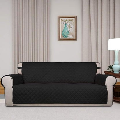 PureFit Reversible Quilted Sofa Cover, Water Resistant Slipcover Furniture Protector, Washable Couch Cover with Non Slip and Elastic Straps for Kids, Dogs, Pets (Sofa, Black/Beige)