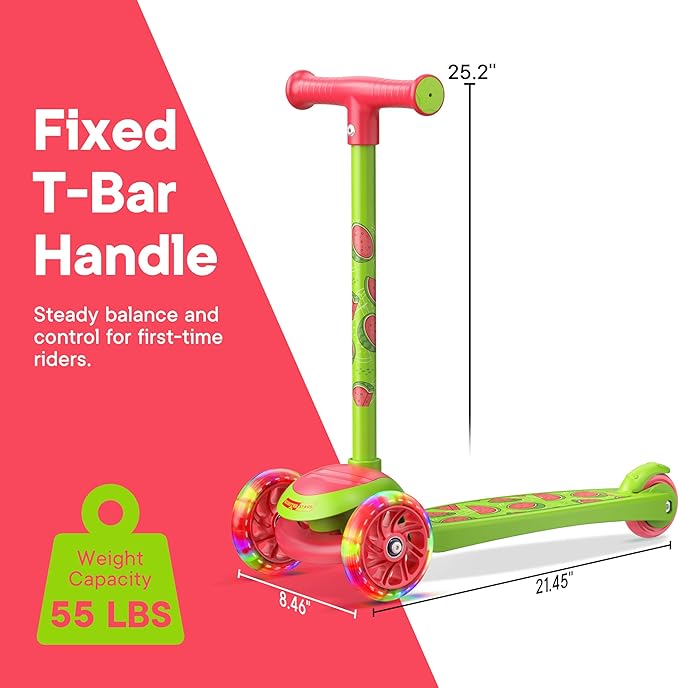 3 Wheel Scooter for Kids, Smooth Light Up LED Front Wheels, Wide Anti Slip Deck, Rear Foot Brake, Easy Lean to Steer Maneuvering, Indoor & Outdoor Ride On Toys for Ages 2 Up,