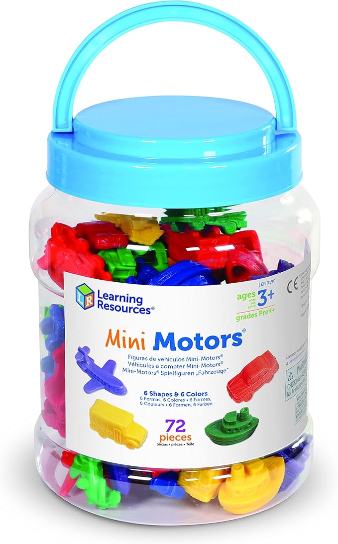 Learning Resources Mini Motors Counting and Sorting Fun Set - 72 Pieces, Ages 3+ Car Counters for Kids, Preschool Math Counters, Math for Preschoolers
