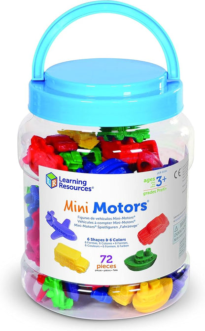 Learning Resources Mini Motors Counting and Sorting Fun Set - 72 Pieces, Ages 3+ Car Counters for Kids, Preschool Math Counters, Math for Preschoolers
