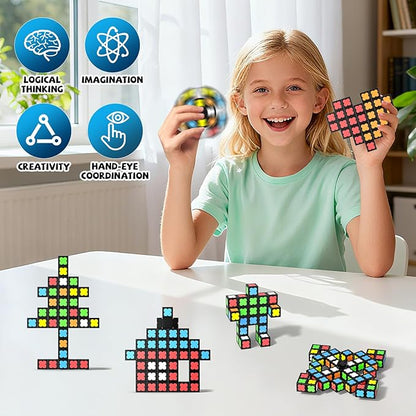 Magnetic Fidget Spinner Mini-38 Blocks, Glow Magnet Cube & Transformable Fidget Spinner & Infinity Cube & 3x3x3 Cube-4 in 1 Toy, STEM Building Tiles Stress Relief Sensory Gift for Kid Boy Girl Adult