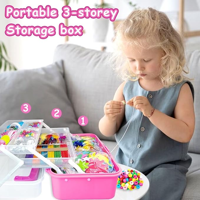 3000 Arts and Crafts Supplies for Kids Craft Kit All in 3 Layered Craft Box with Pipe Cleaners Crafts for Kids Age 4-6, 6-8, 8-12 DIY School Supplies Materials Set Toys Gifts for Girls Boys, Red