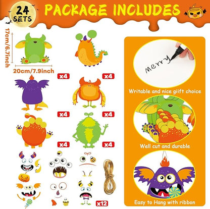 party greeting 24 PCS Halloween Craft Kits DIY Monster Craft for Kids, Make Your Own Monster Set, Monster Paper Decorative Kit for Home Class Game Activities