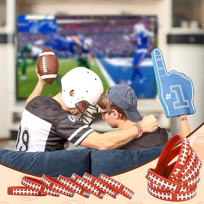 36pcs Football Bracelets, Silicone Football Theme Bracelets Soft Stretch Sports Wristbands Party Favors for Boys Football Team Birthday Game Event