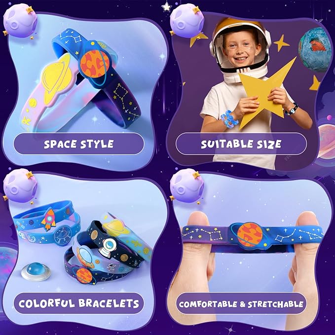 24 Outer Space Party Favors Birthday Supplies Galaxy Astronaut Silicone Bracelets Bulk Kids Boy Girl Toy Gift for Goodie Bag Stuffer Class Prize Christmas Easter Space Themed Party Favors