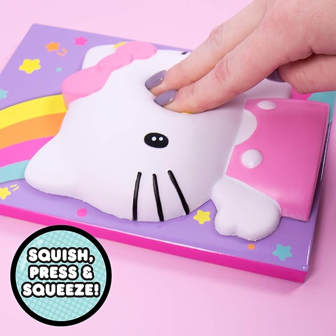 Hello Kitty Slow Rise Squishy Diary Kit for Kids DIY Kawaii Fidget Journal Soft Squeeze Sensory Cover Stickers and Pen Included Creative Writing Craft Toy Gift for Girls Ages 4 +