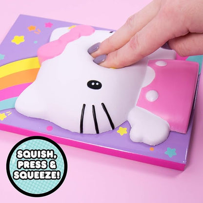Hello Kitty Slow Rise Squishy Diary Kit for Kids DIY Kawaii Fidget Journal Soft Squeeze Sensory Cover Stickers and Pen Included Creative Writing Craft Toy Gift for Girls Ages 4 +