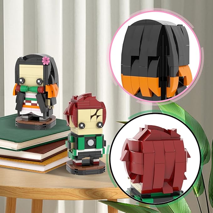 MOOXI-MOC Anime Brick Mini Headz Tanjirou and Nezuko Building Set,Creative Cute Building Blocks Children Kits,Gifts for Kids(381pcs)