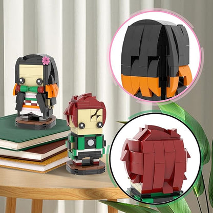MOOXI-MOC Anime Brick Mini Headz Tanjirou and Nezuko Building Set,Creative Cute Building Blocks Children Kits,Gifts for Kids(381pcs)