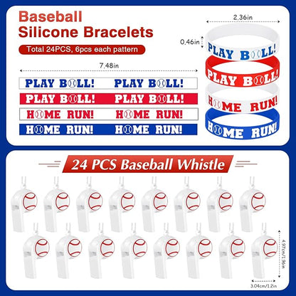 Aoriher 194 Pcs Baseball Party Favors Set Sport Silicone Bracelet Sport Car Keychain Whistle for Girls Boys Birthday Gifts Sport Themed Party Supplies