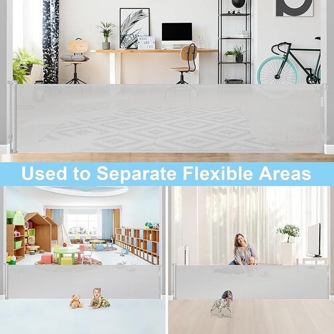 168 Inch Baby Gates Extra Wide Retractable Dog Gate Extra Wide Baby Gates for Large Openings Extra Long Dog Gate Retractable Gate Outdoor Indoor Retractable Pet Gate Extra Long Baby Gate (Light Gray)