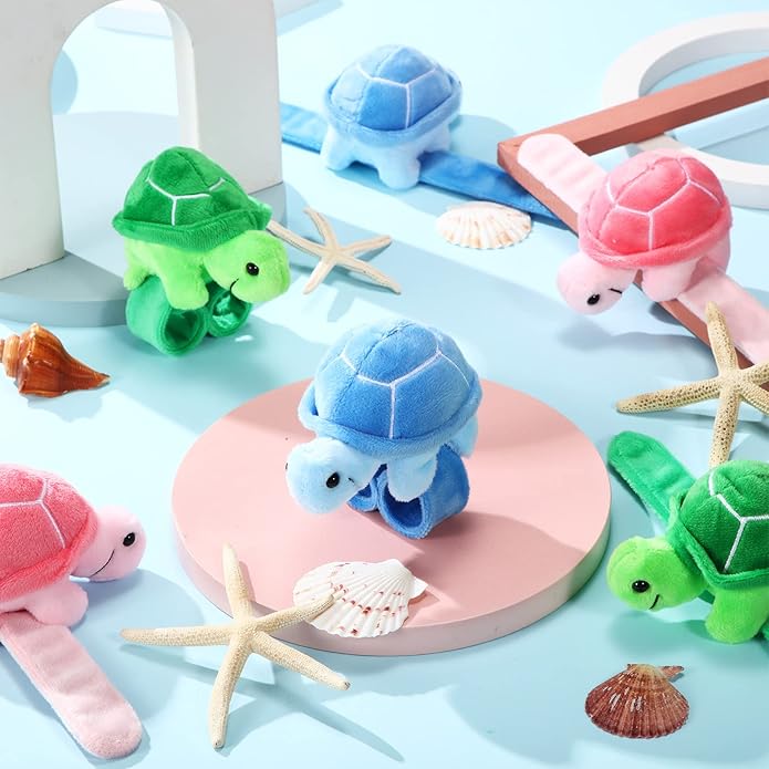 Lenwen 8 Pcs Stuffed Animal Slap Bracelets for Kids Plush Animals Slap Bracelets Bulk Cute Tiger Giraffe Turtle Koala Bracelets Wrist Animals for Girls Boys Valentine's Day Party