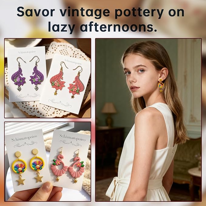 8 Pack Mother's Day Polymer Clay Cutters - Tassel Earrings/Retro Earrings/Phoenix Earrings/Flamingo Earrings, Ideal Polymer Clay Molds & Polymer Clays Earring Cutters for Jewelry Making