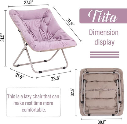 Tiita Comfy Saucer Chair, Soft Faux Fur Oversized Folding Accent Chair, Lounge Lazy Chair for Kids Teens Adults, Metal Frame Moon Chair for Bedroom, Living Room, Dorm Rooms