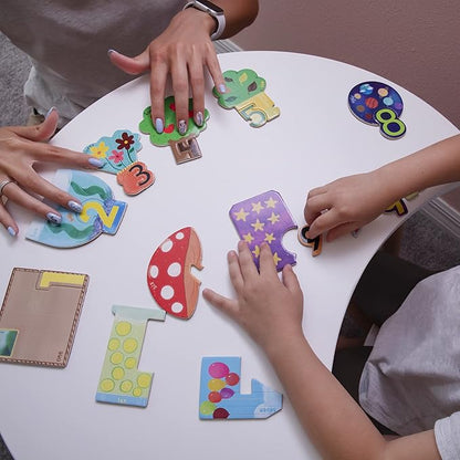 Tagalog Wooden Matching Number Magnets Game, Educational Matching Game for Toddlers 3+ Years Old - Fun Toddler Memory Game with Numbers and Words- Magnetic Learning Toy with Wooden Pieces